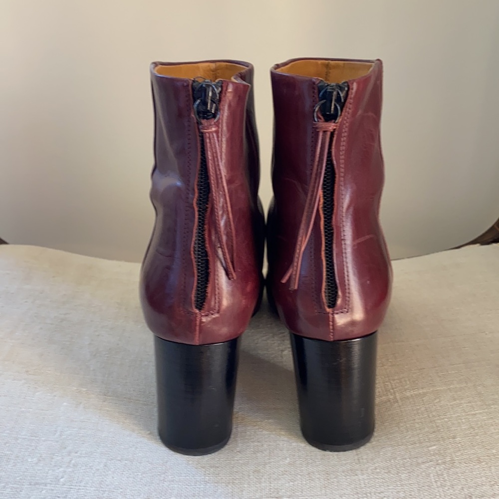 Burgundy Leather Women’s Bootie Ankle Boots Size 39 - Picture 3 of 6